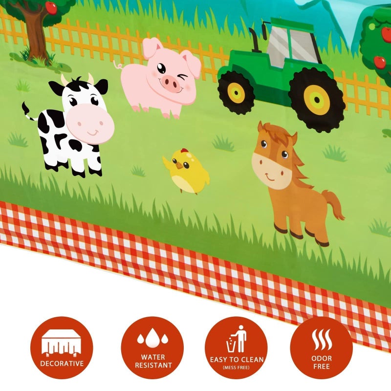 WERNNSAI 1 PCS Farm Animal Table Cloth - Farm Birthday Decorations Animal Party Tablecloth Barnyard Birthday Decorations for Picnics Baby Shower Party Favors 54" x 108" - Image 4